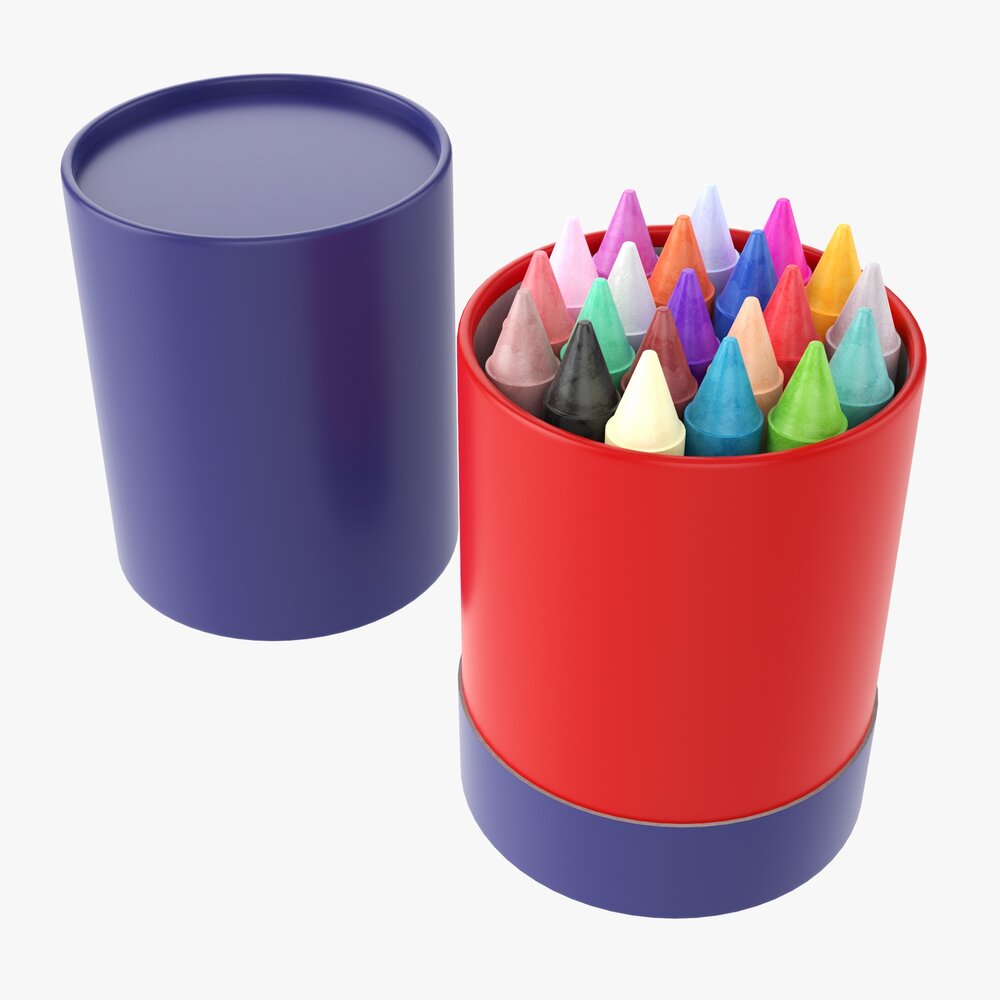 Crayons In Cardboard Tube Box 3D 모델 