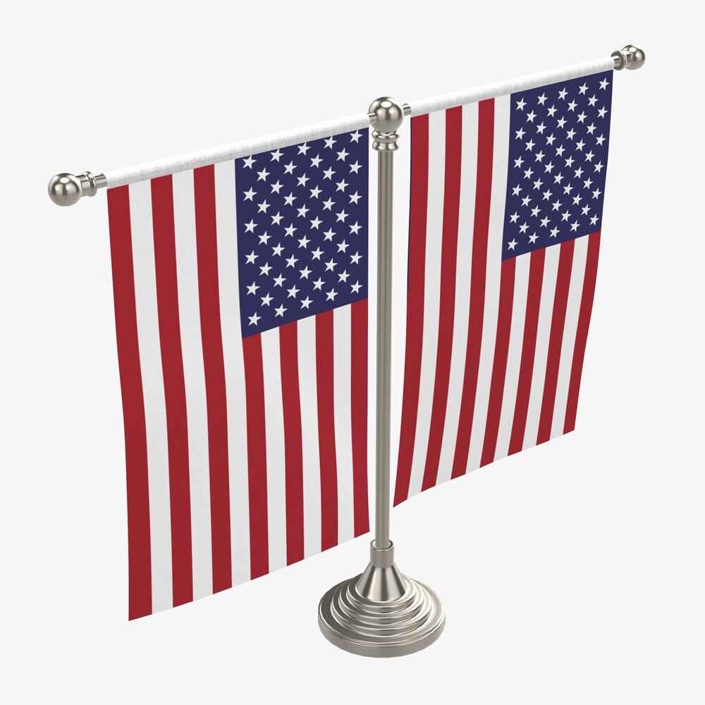 Decorative Desk Flag Double Flagpole 3D model