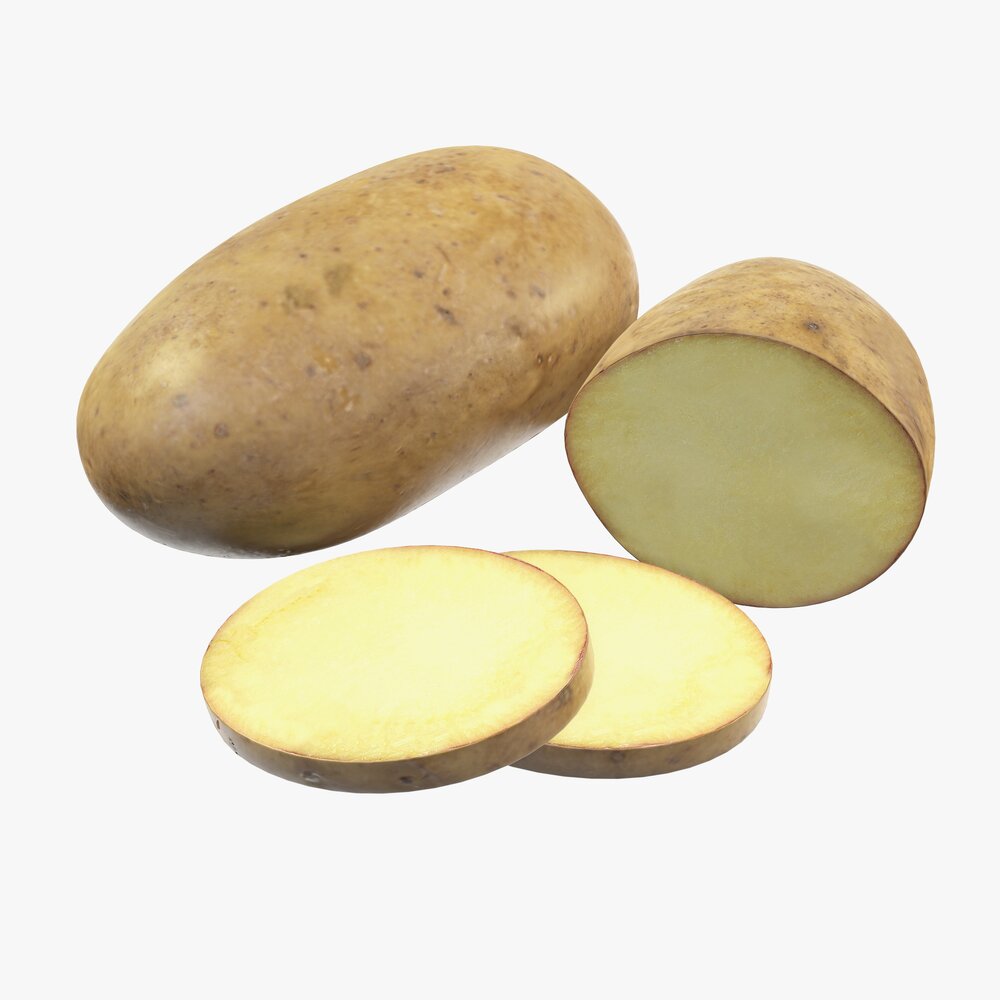 Potato Whole Half And Slices 3D model
