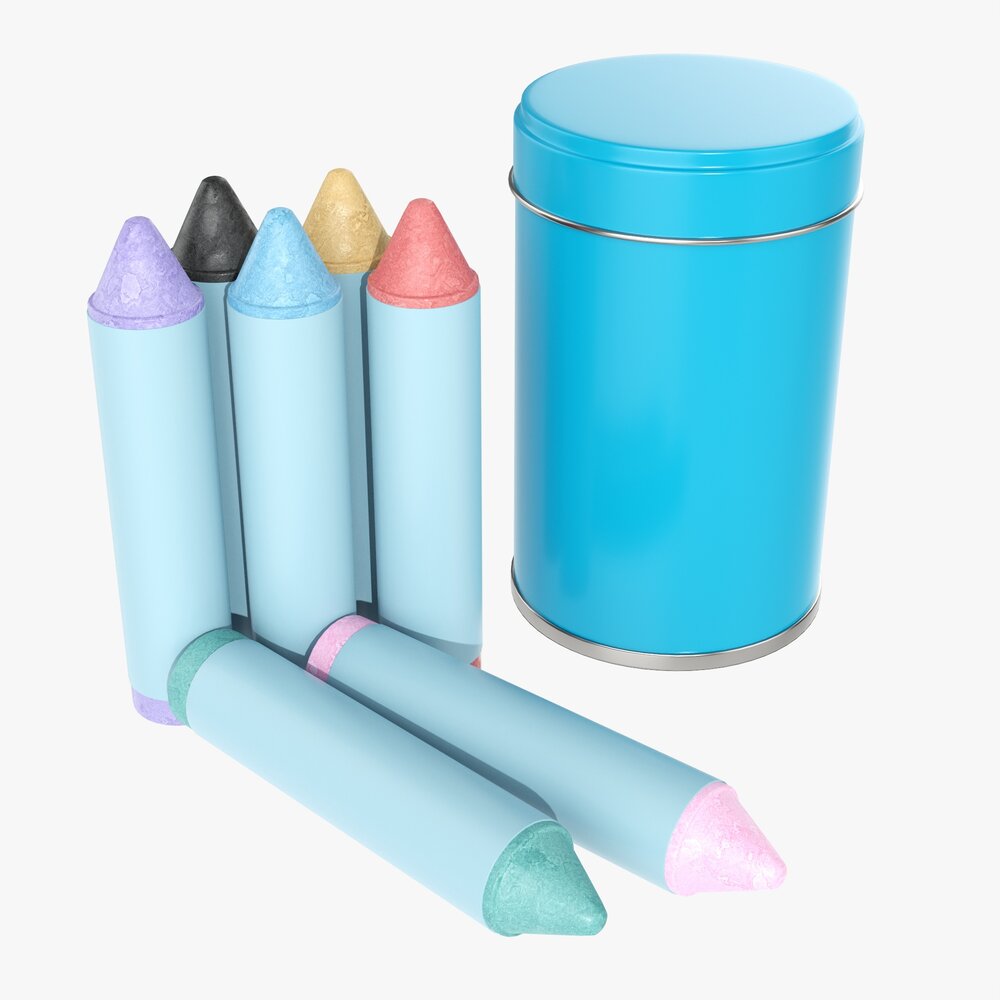 Large Crayons In Metal Tube Box 3D модель