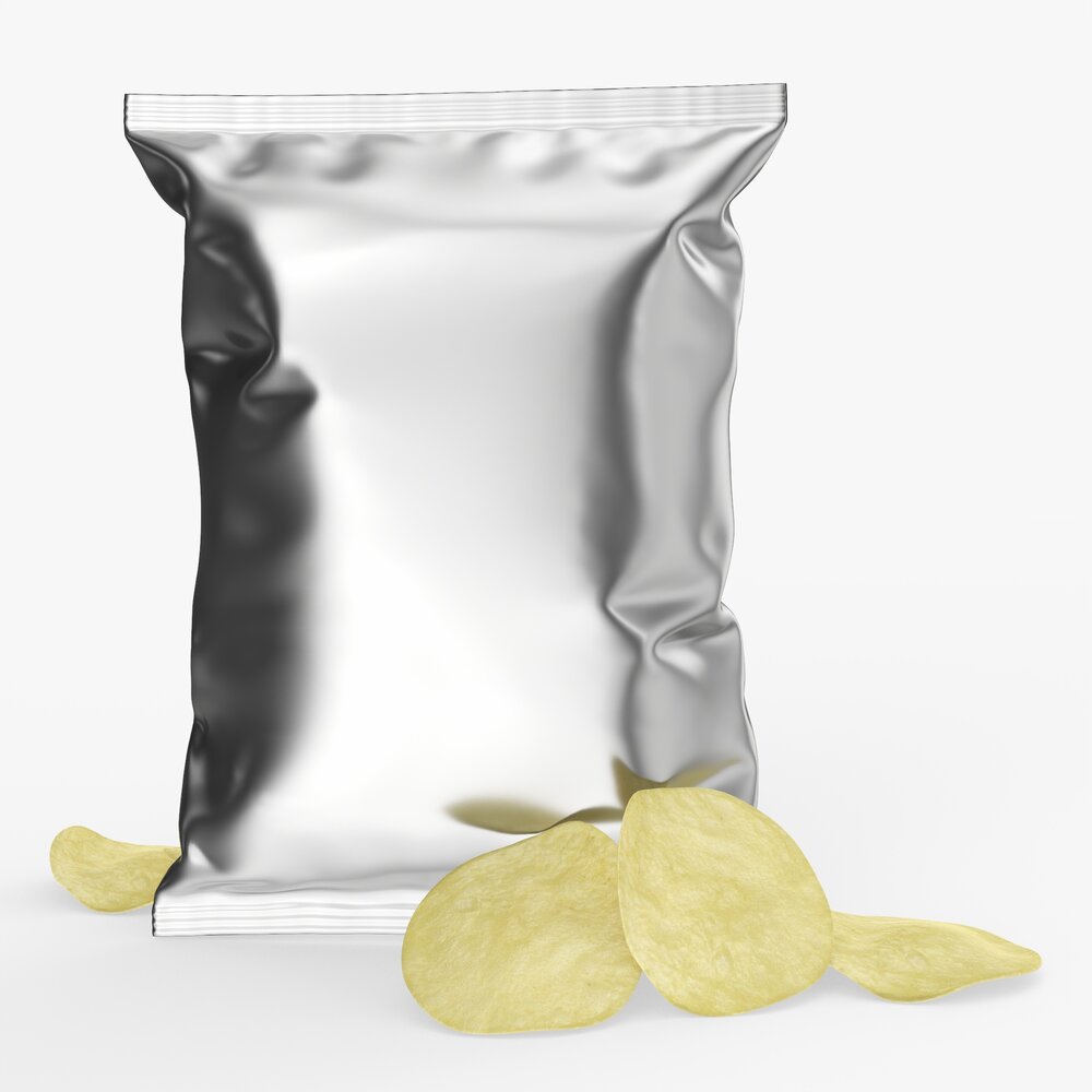 Potato Chips Medium Package With Folds 02 Mockup 3D 모델 