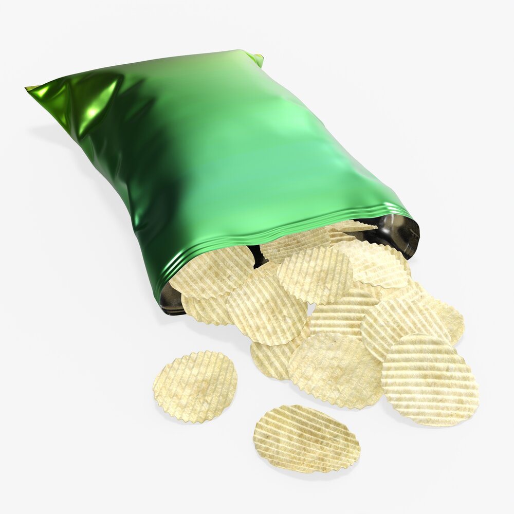 Potato Chips Package On Ground Opened With Folds Mockup 01 3D model