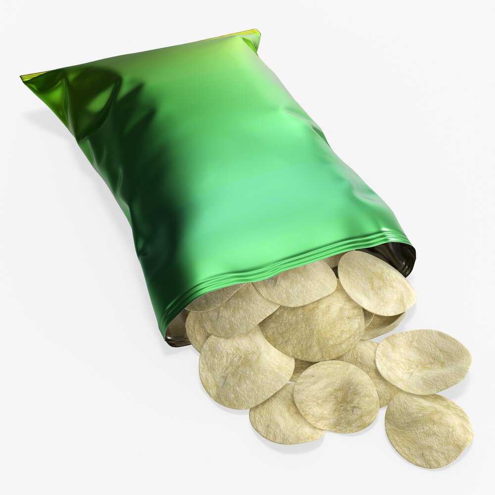 Potato Chips Package On Ground Opened With Folds Mockup 02 3D模型