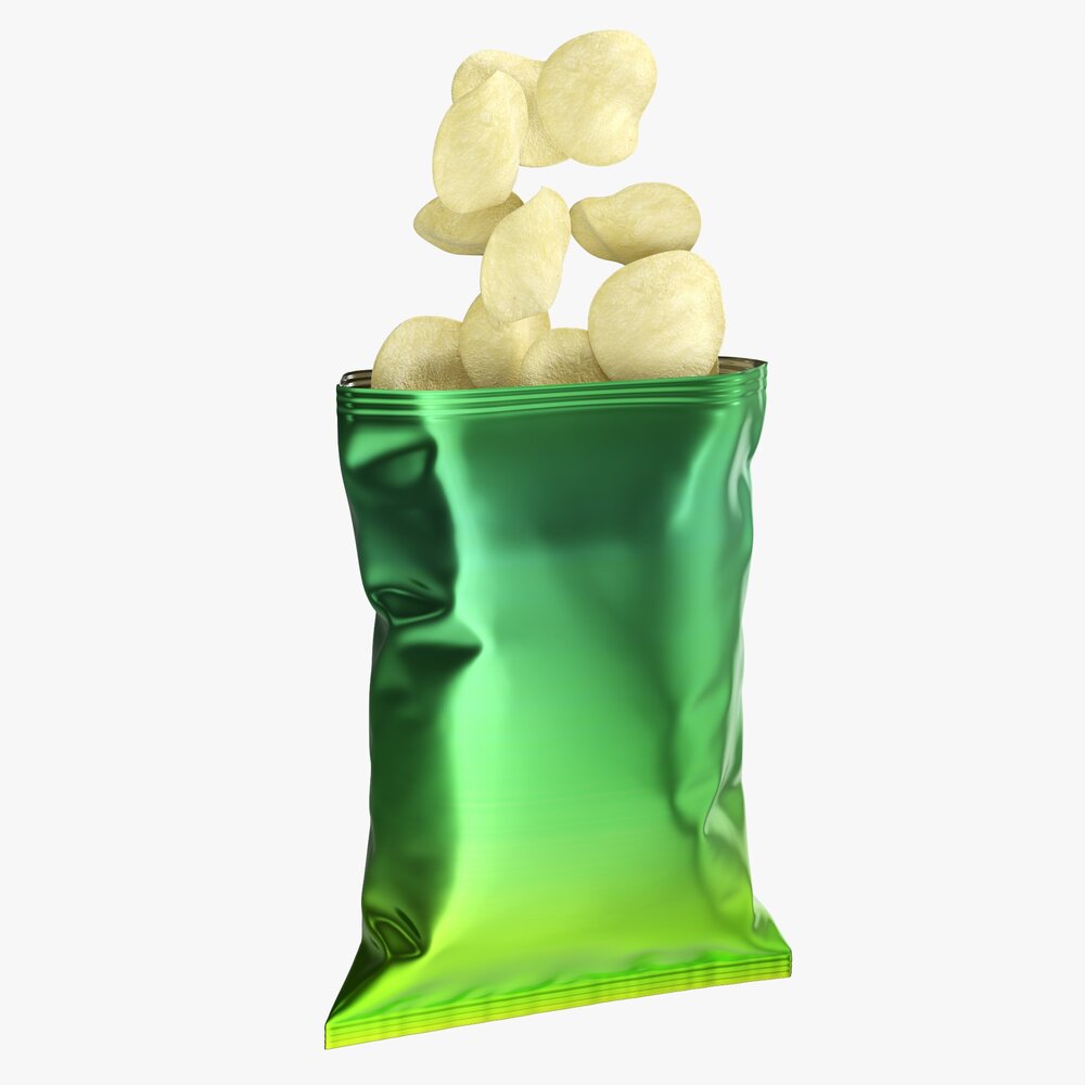 Potato Chips Package Opened With Folds Mockup 3D-Modell