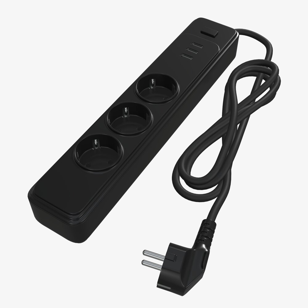 Power Strip EU With USB Ports Black 3D 모델 