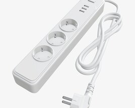Power Strip EU With USB Ports White 3D model