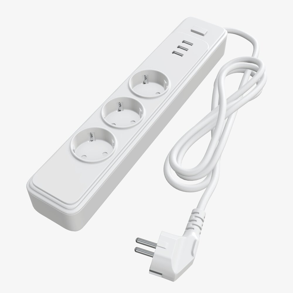 Power Strip EU With USB Ports White 3D 모델 
