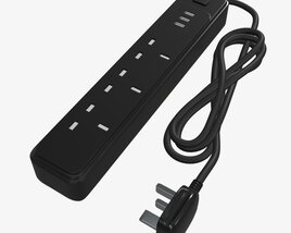 Power Strip UK With USB Ports Black 3D 모델 