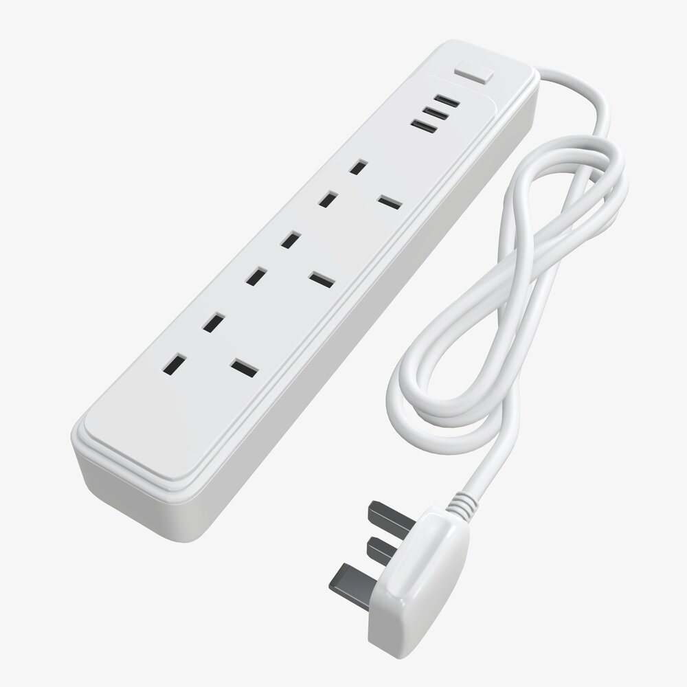 Power Strip UK With USB Ports White 3d model
