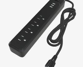 Power Strip USA With USB Ports Black 3D model
