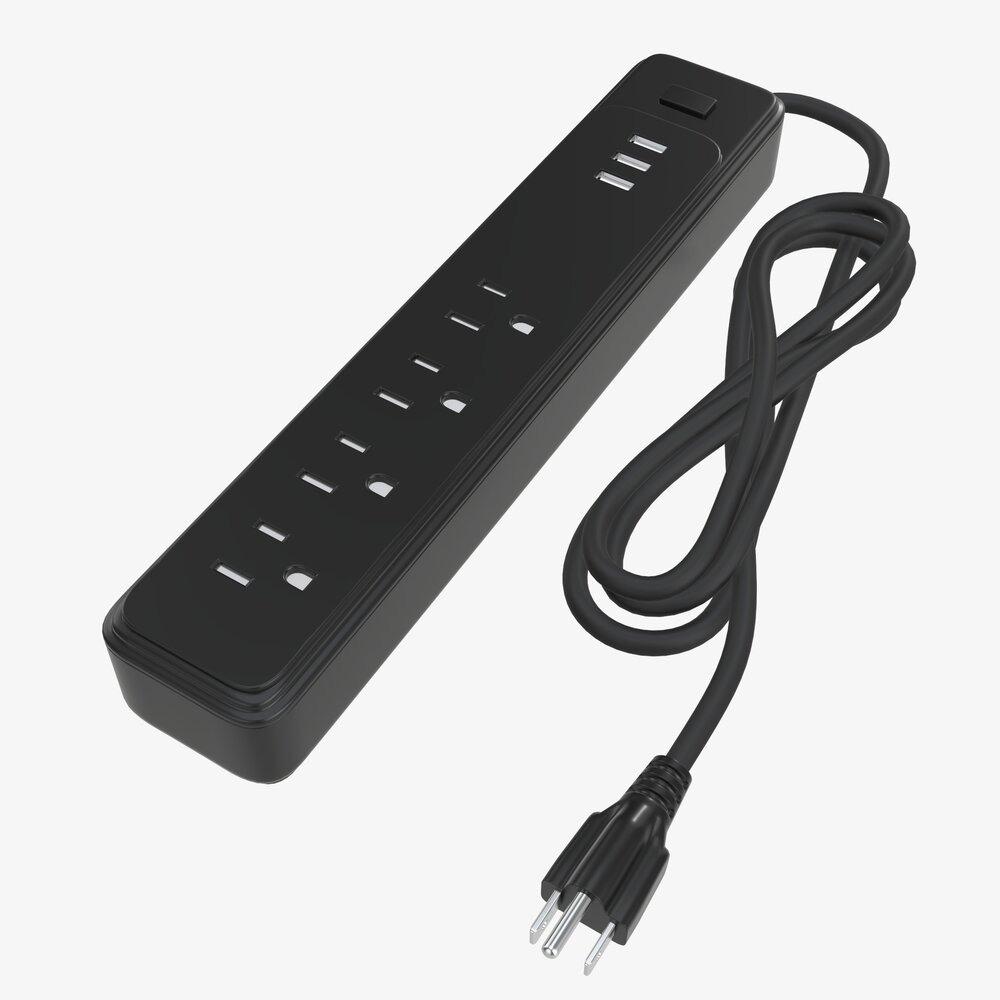 Power Strip USA With USB Ports Black 3D-Modell
