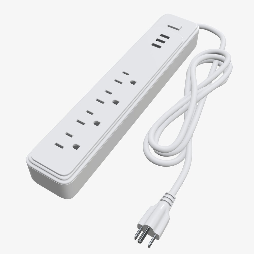 Power Strip USA With USB Ports White 3D модель