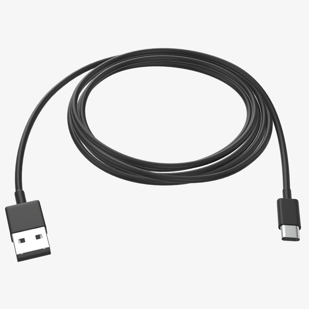 USB-C To USB Cable Black 3D模型