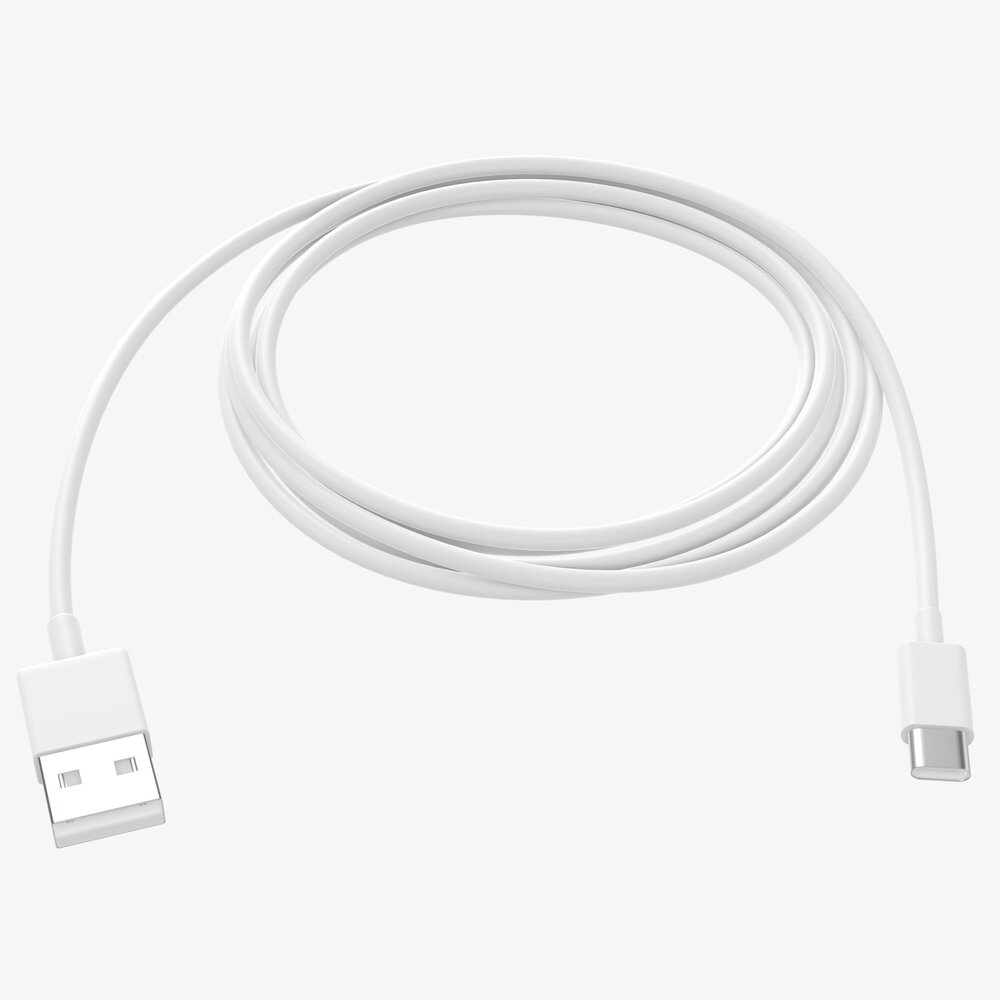 USB-C To USB Cable White 3Dモデル