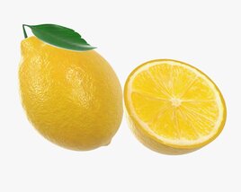 Fresh Lemon With Slice And Leaf 3D model