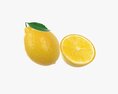 Fresh Lemon With Slice And Leaf 3d model