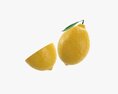 Fresh Lemon With Slice And Leaf 3d model