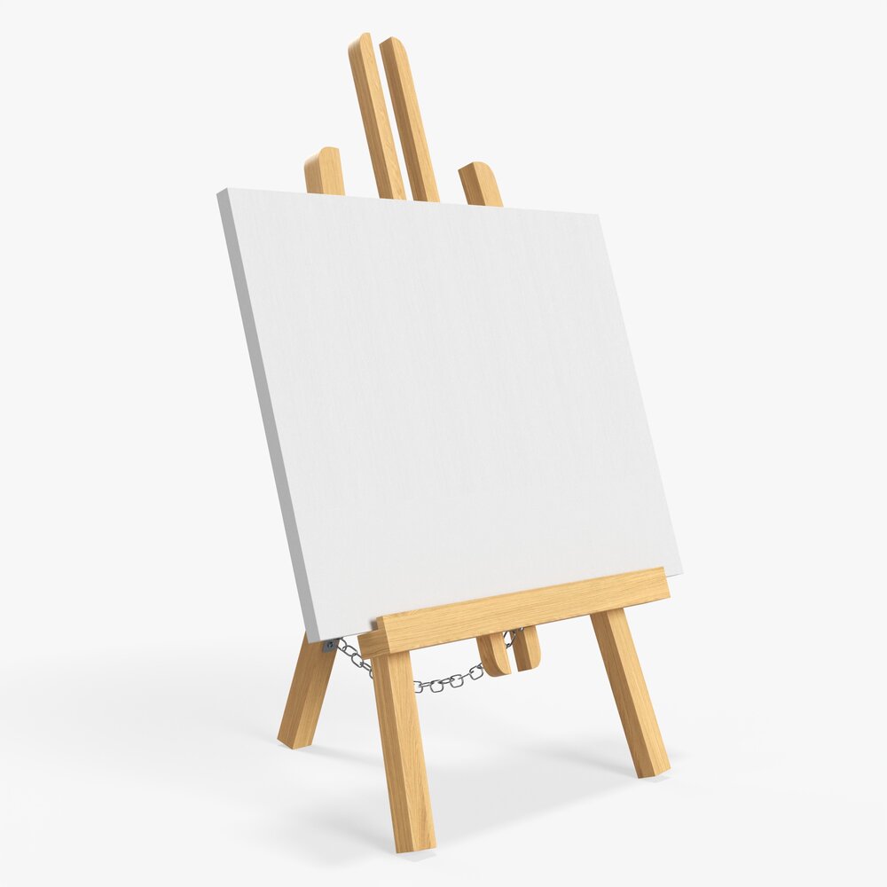 Wooden Easel With Painting 02 3D модель
