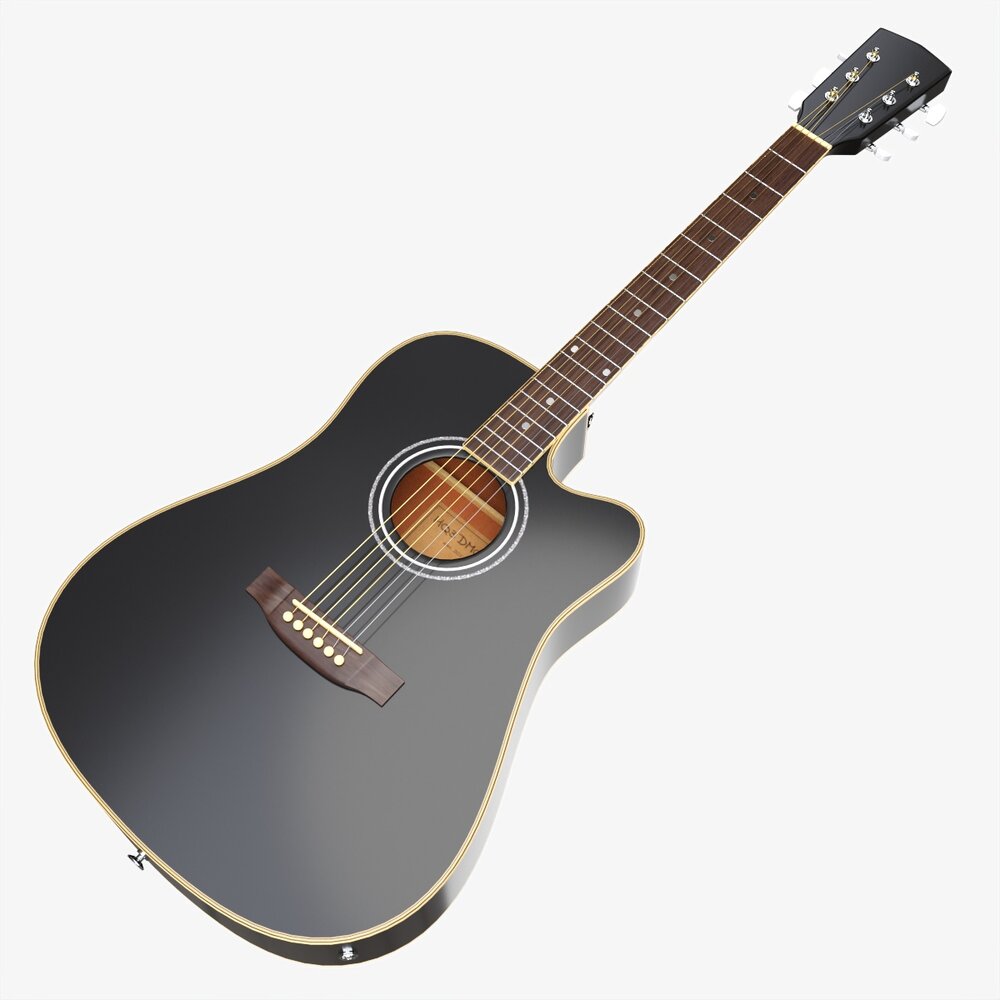 Acoustic Dreadnought Guitar 02 Black 3D 모델 