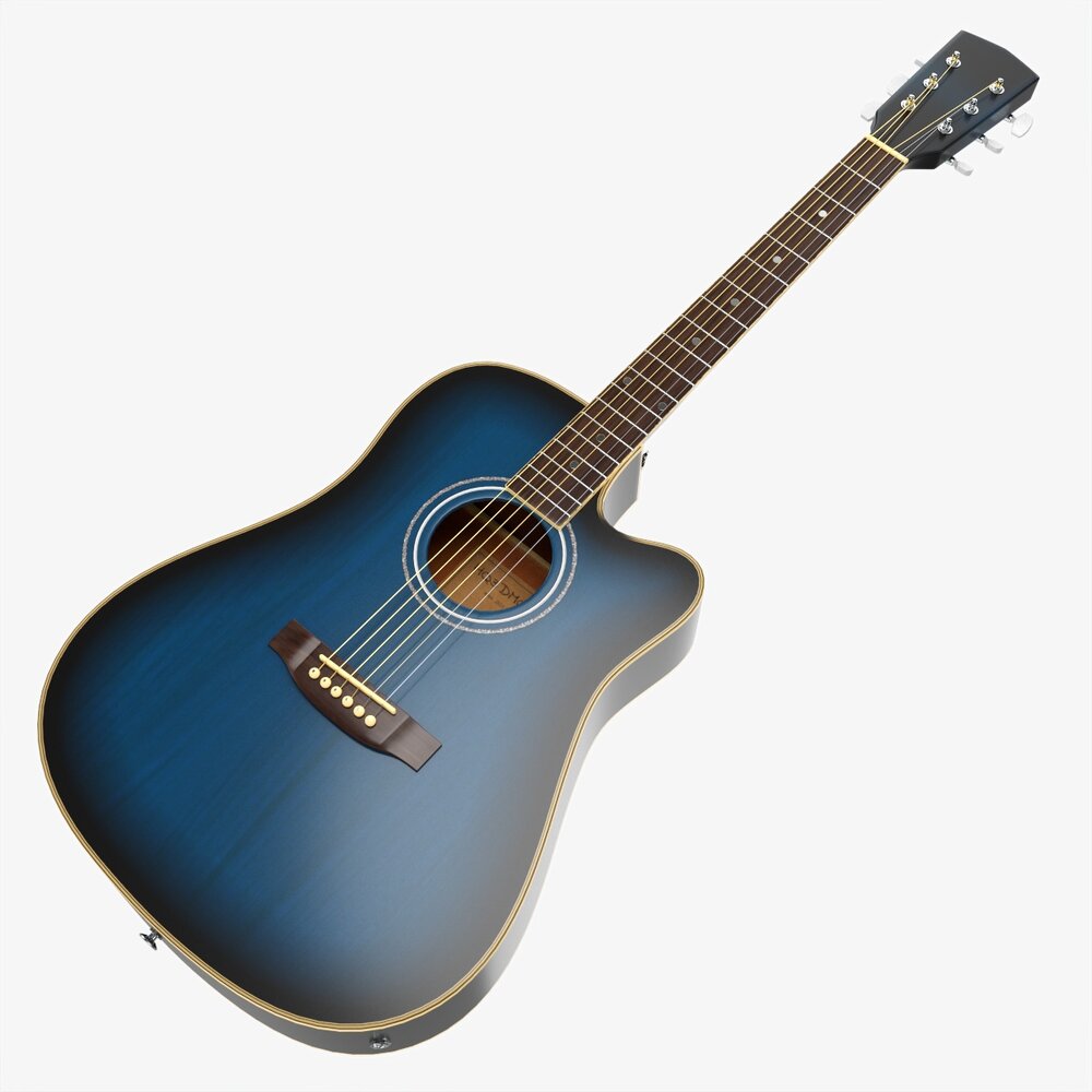 Acoustic Dreadnought Guitar 02 Black Blue 3Dモデル