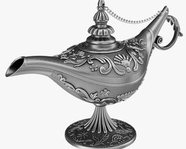 3D model of Aladdin Magic Lamp Decorated Silver