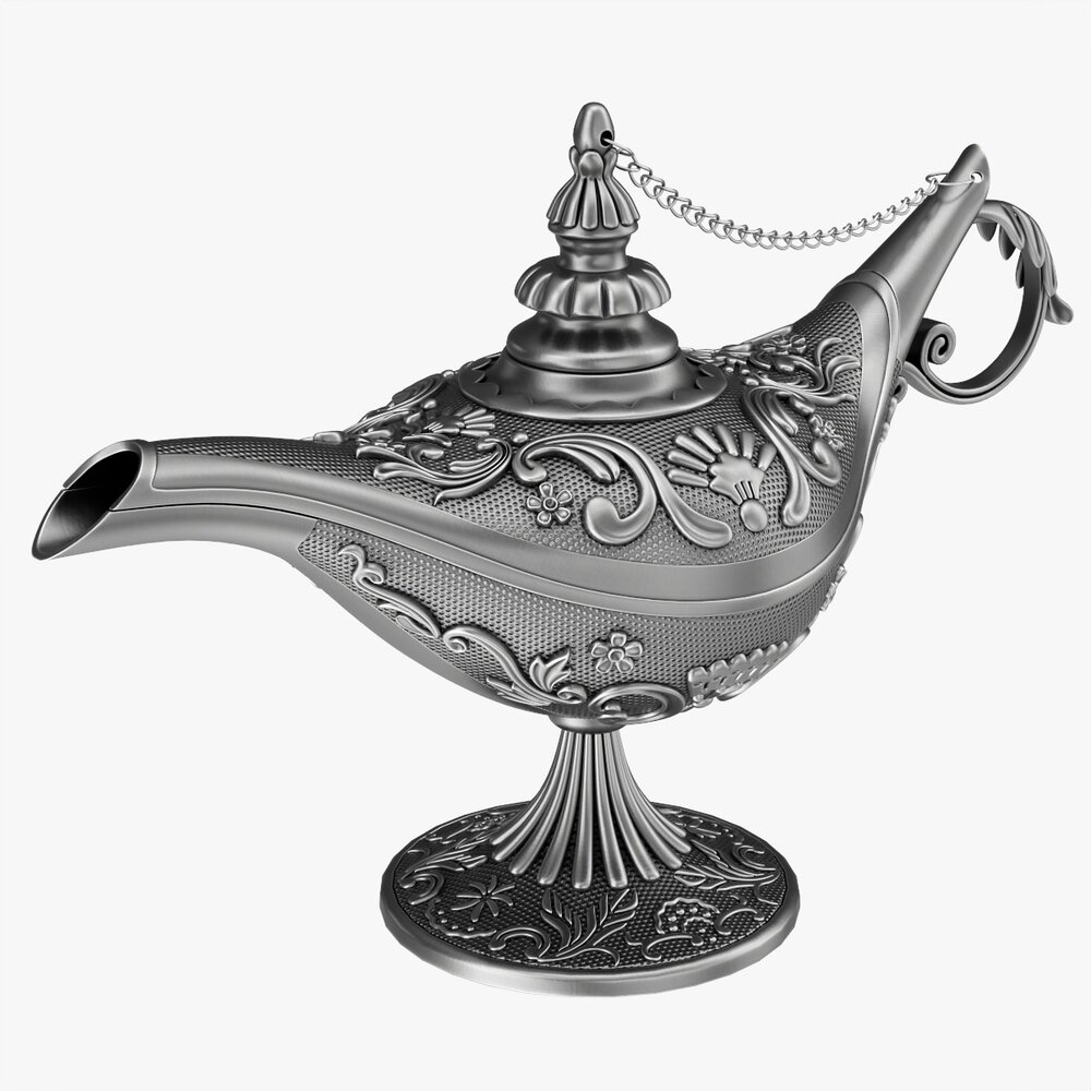 Aladdin Magic Lamp Decorated Silver 3D-Modell