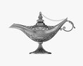 Aladdin Magic Lamp Decorated Silver 3D 모델 