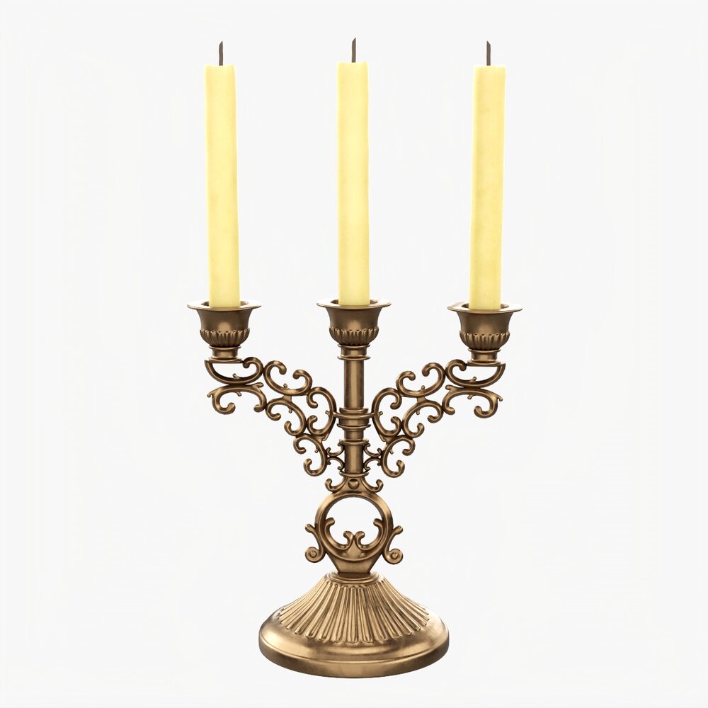 Antique Candlestick With Candles 02 3D模型