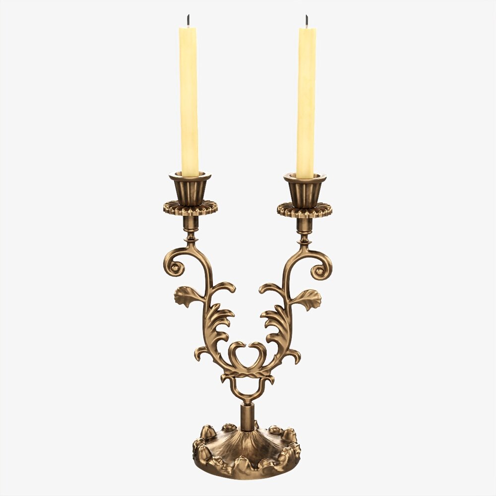 Antique Candlestick With Candles 03 3D model