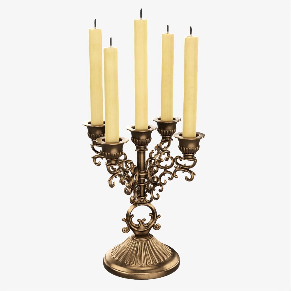 Antique Candlestick With Candles 04 3D-Modell