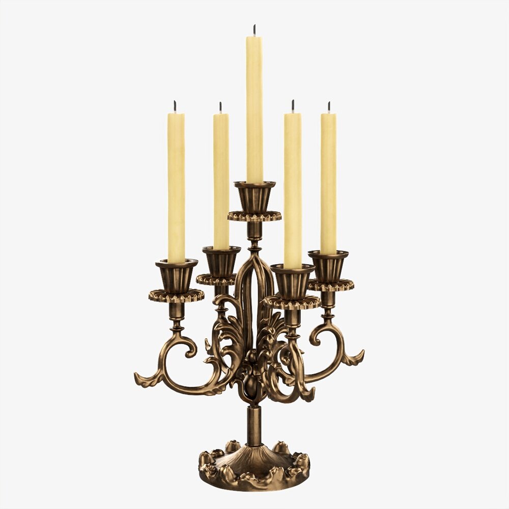 Antique Candlestick With Candles 05 3D model