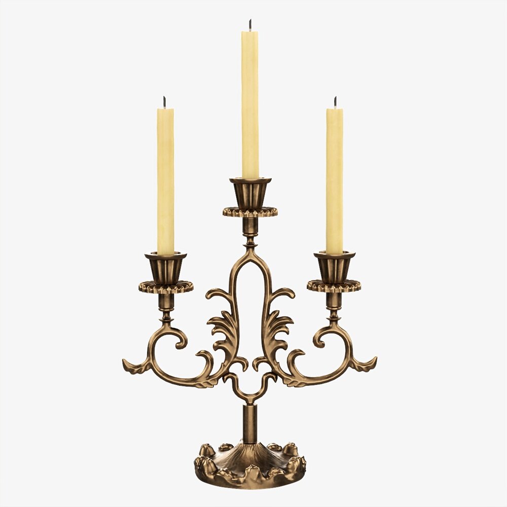 Antique Candlestick With Candles 06 3Dモデル
