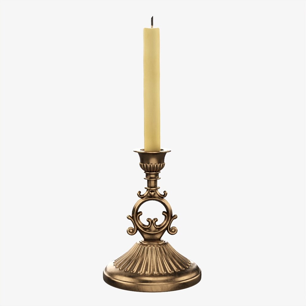 Antique Candlestick With Candles 07 3D model