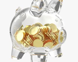 Glass Piggy Money Bank With Coins 3D模型