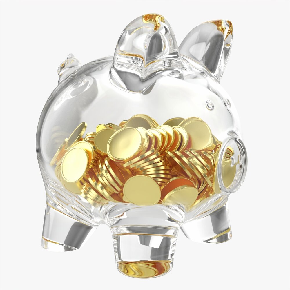 Glass Piggy Money Bank With Coins 3D model