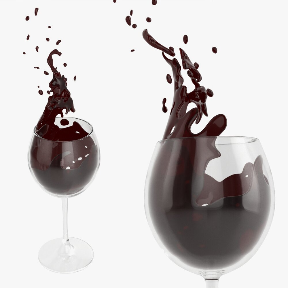 Glass With Wine Splashing Out 3D модель