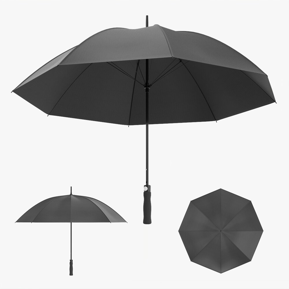 Large Automatic Umbrella Black Modèle 3D