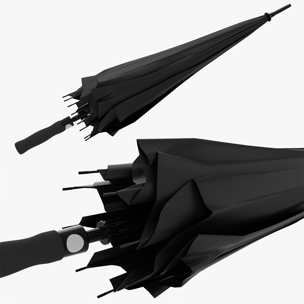 Large Automatic Umbrella Black Folded Modèle 3D