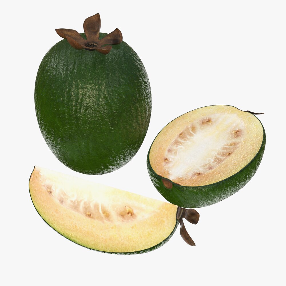 Feijoa Tropical Fruit Whole Cut In Half Slice 3D-Modell