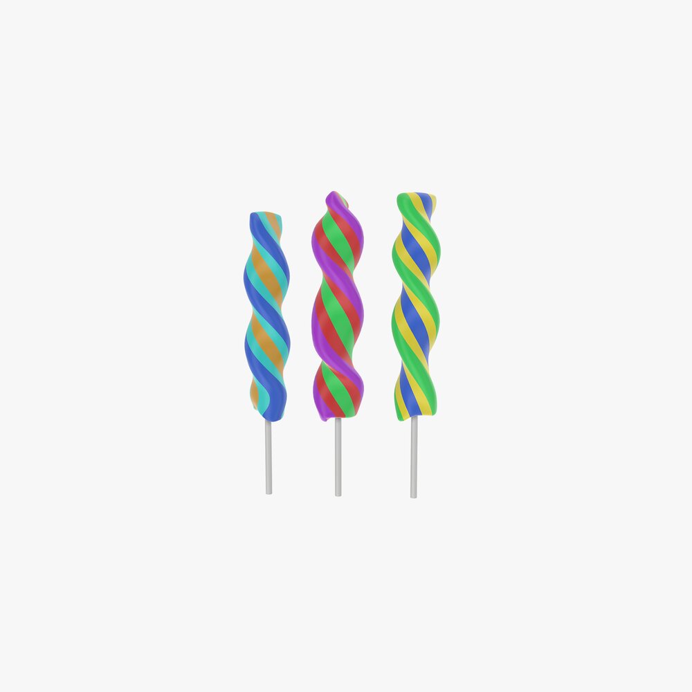 Colorful Twisted Lollipops 3D model