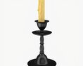 Old Bronze Candlestick With Candle 3D 모델 