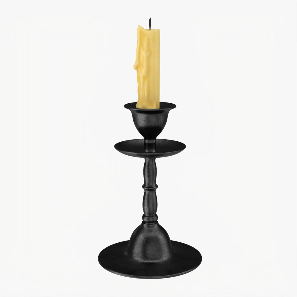 Old Bronze Candlestick With Candle Modelo 3D