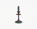 Old Bronze Candlestick With Candle 3Dモデル