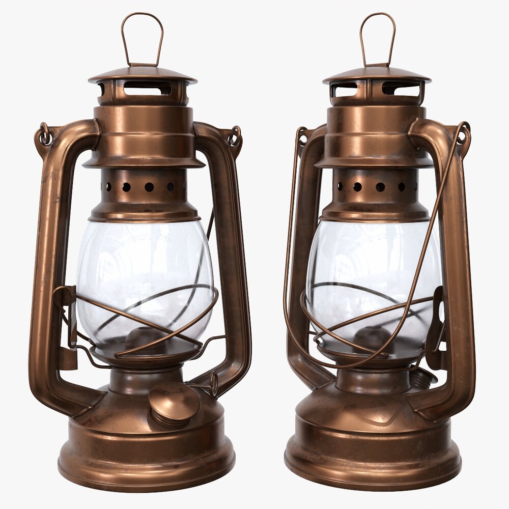 Old Metal Kerosene Lamp 02 3D model