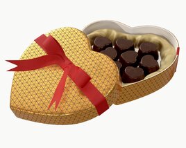 Heart Shaped Box With Chocolate And Ribbon Tied Round With Bow 3D model