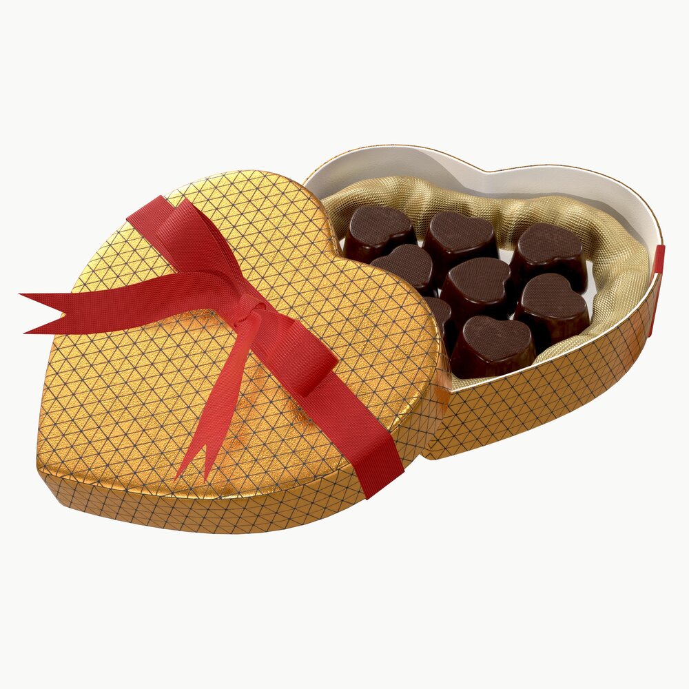 Heart Shaped Box With Chocolate And Ribbon Tied Round With Bow Modèle 3D