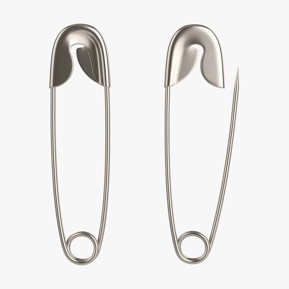 Safety Pins Locked And Open 3D model