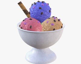 Ice Cream Balls In Marble Dish With Chocolate Pieces 3D模型
