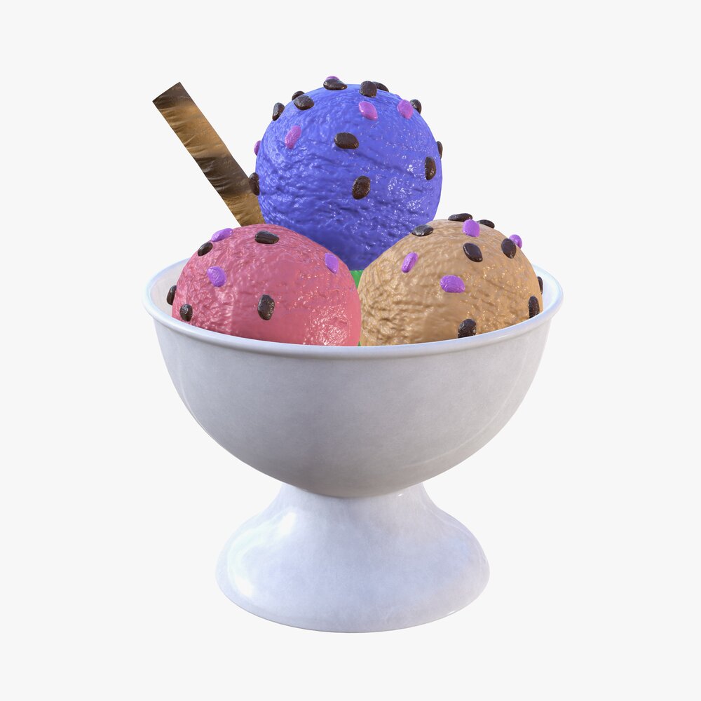 Ice Cream Balls In Marble Dish With Chocolate Pieces 3D 모델 