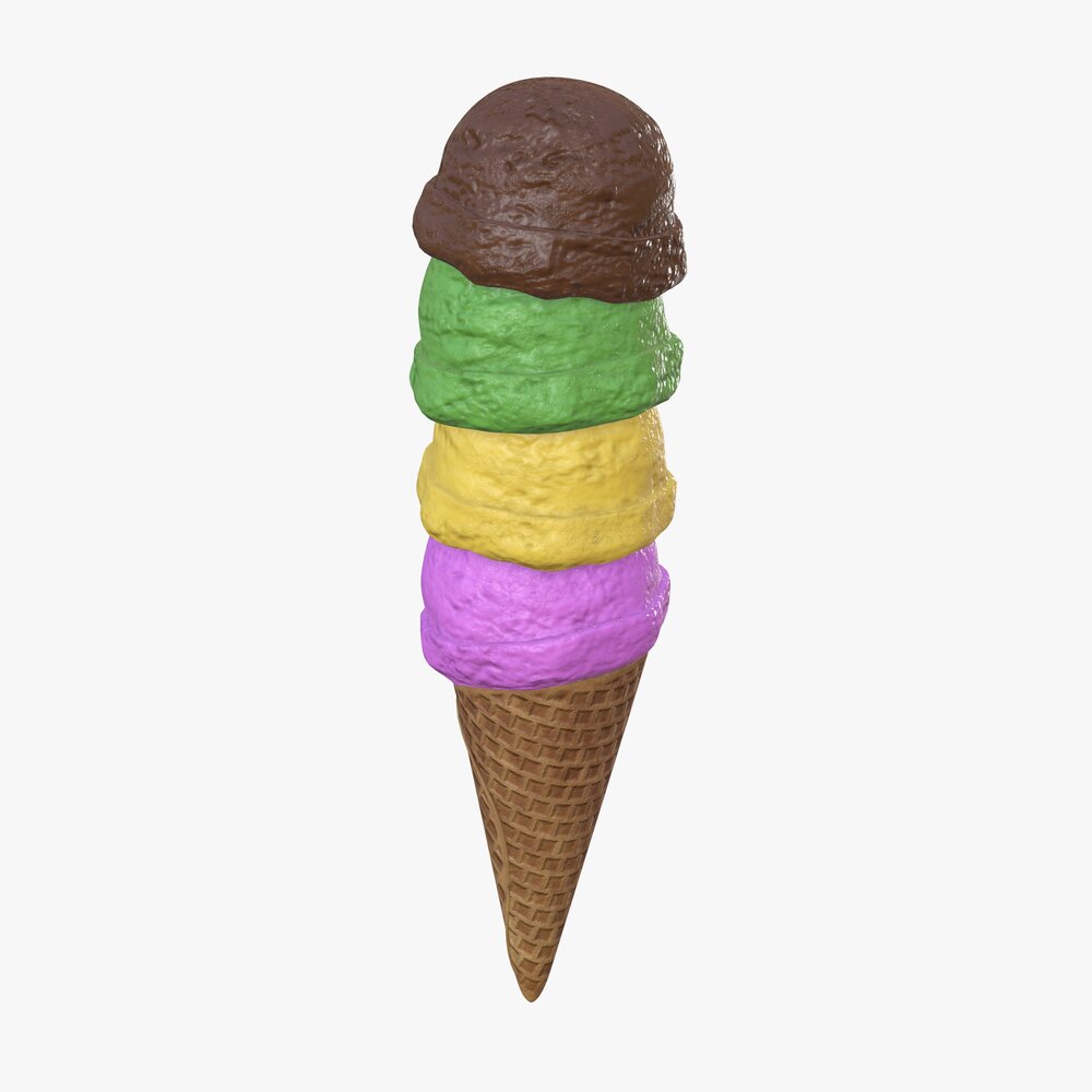 Ice Cream Balls In Waffle Cone 3D model